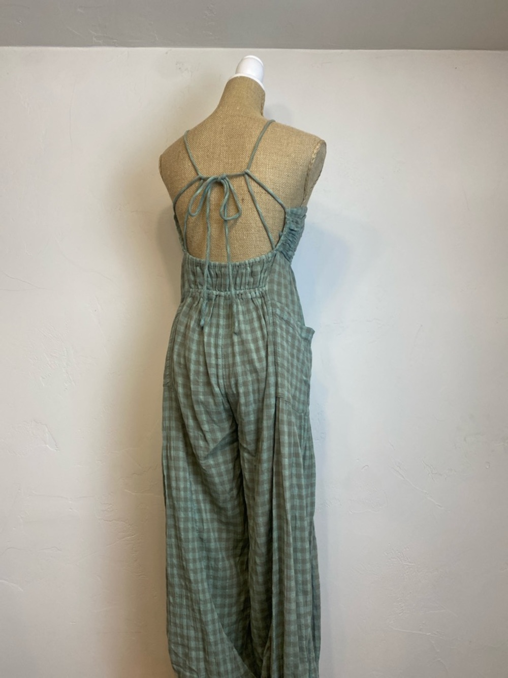 Free People Plaid Halter Jumpsuit with Balloon Style Pants Lightweight - Picture 10 of 12